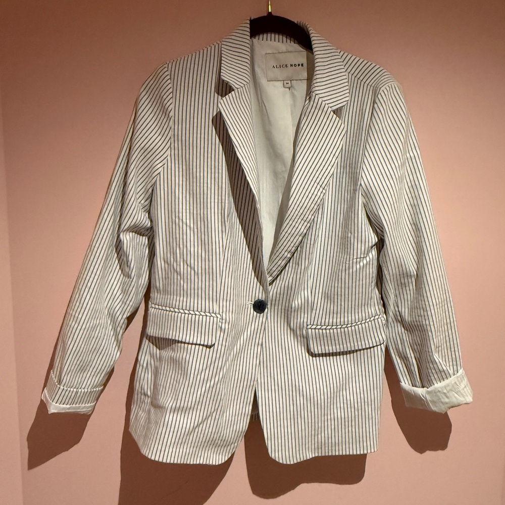 Alice Hope summer crisp, white pinstripe blazer